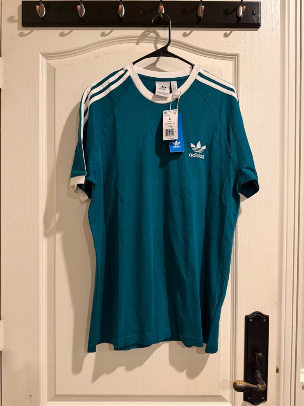 adidas Teal Short Sleeve Trefoil Tee with White Three Stripes